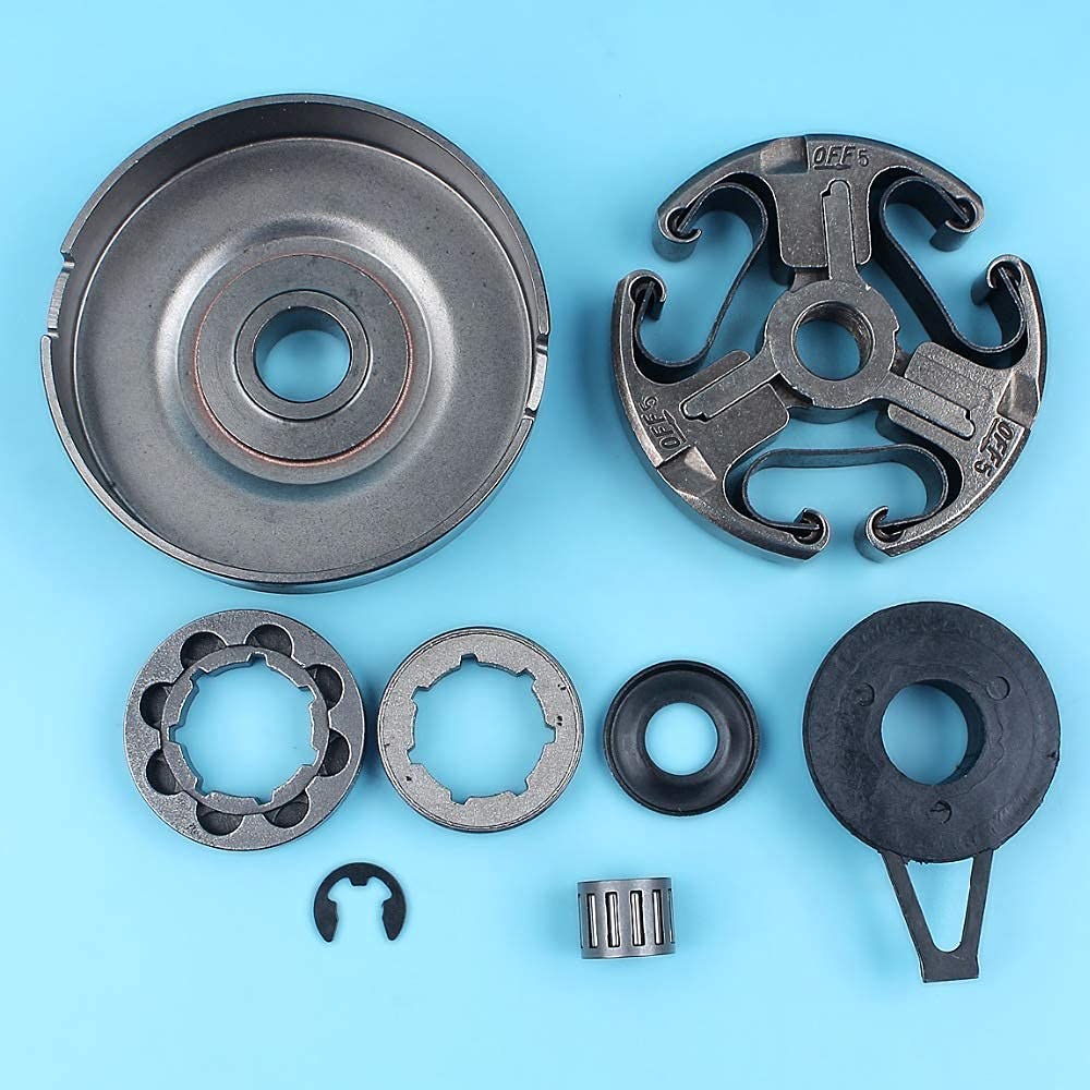 Kit de Tambor de Embrague de Rueda Dentada de llanta de 3/8 "7T 8T Compatible con Motosierra Husqvarna 365372 372XP 371362 con Clip de arandela de cojinete de Aguja de Engranaje helicoidal