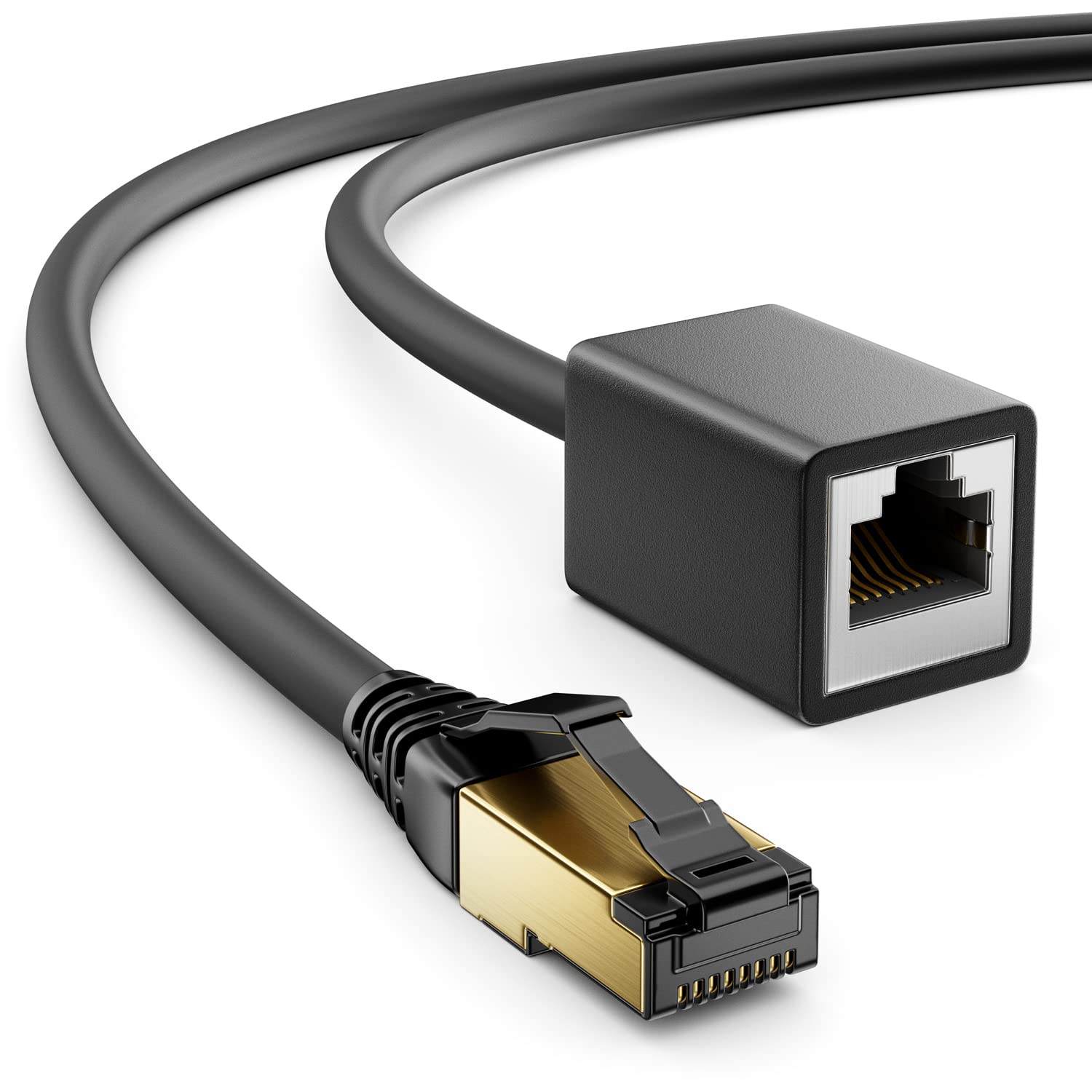 deleyCON 5m CAT8.1 RJ45 Verlängerung Patchkabel Netzwerkkabel 40 GBit/s 2000 MHz S/FTP Kupfer PiMF 1x RJ45 Stecker 1x RJ45 Buchse für Ethernet LAN Gaming Streaming - Schwarz