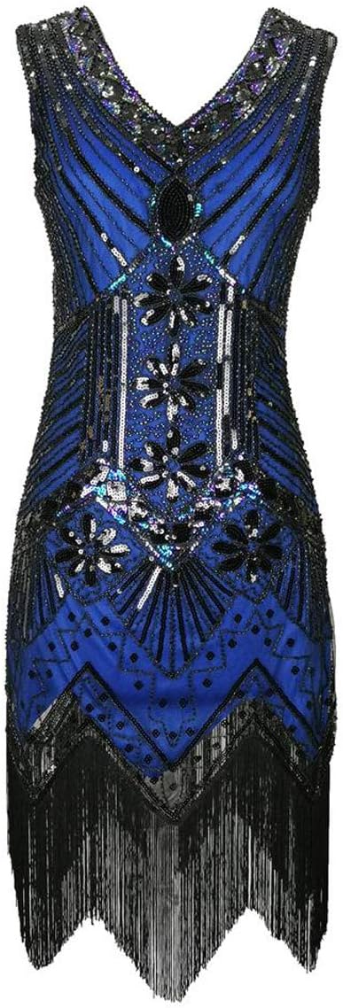 flapper gatsby sequins fringe vneck long dress Women's girls style fancy beads costume