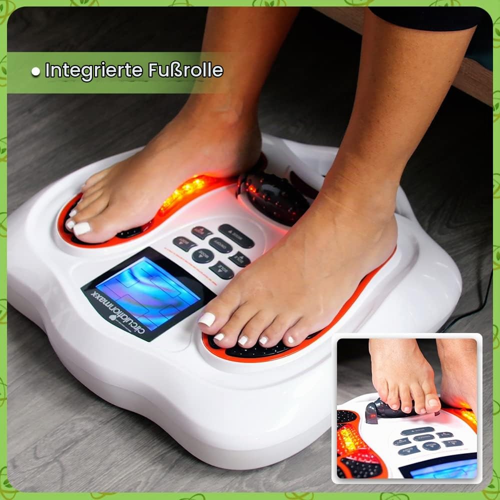 3-in-1 EMS Fußstimulator – 25 Programme, 99 Stufen, FAR-Infrarot, Fuß-Roller & TENS-Pads | Reizstrom-Gerät mit Fernbedienung für Beingesundheit & Entspannung | BioEnergiser Circulation Maxx
