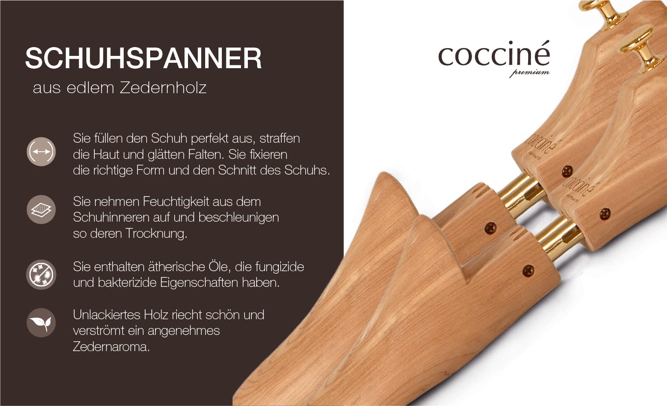 Coccine - Horma para zapatos de madera de cedro, extrafuerte, protección contra torceduras, tensor de madera para todos los zapatos, con muelles ajustables, 41-42