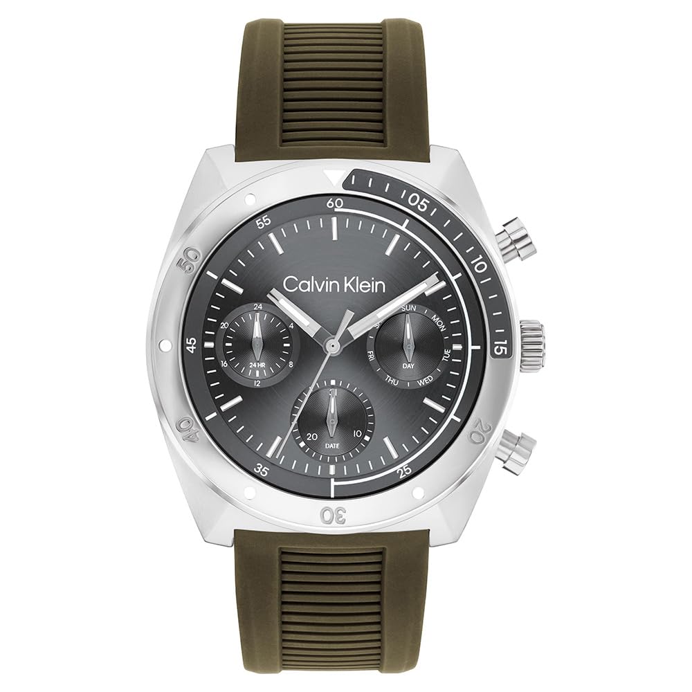 Calvin Klein Analogue Multifunction Quartz Watch for Men CK Flex Collection with Green Silicone Bracelet - 25200469