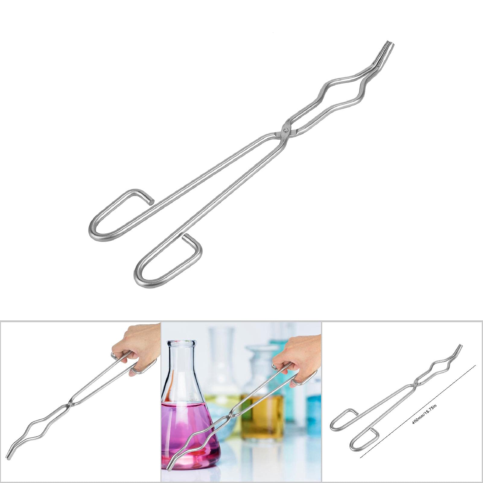 Restokki Stainless Steel Crucible Forceps Clamp Beaker Holder Pliers with Aircraft Class Rivet, Portable Convenient non slip Paws Gripping Handling 400mm Applicable Laboratory (400mm)