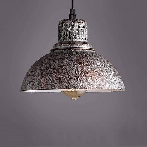 Miniatura 4 de Lámpara colgante vintage de granja, moderna lámpara colgante de pantalla de metal marrón, lámpara colgante de cable ajustable de 70.9 pulgadas para