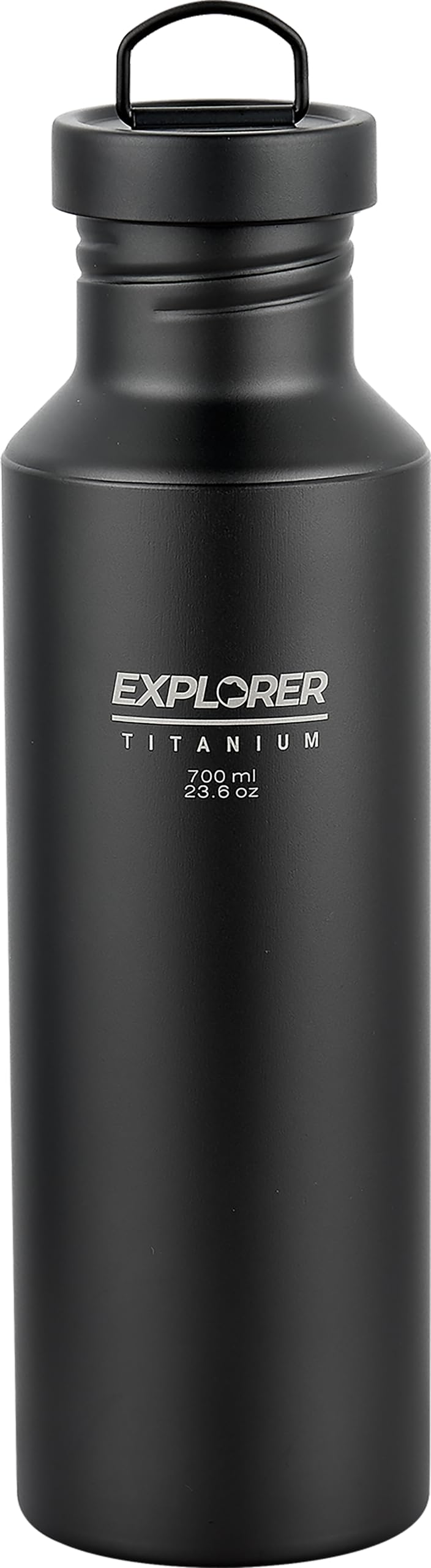 Explorer Bear Schwarze Titan-Camping-Sport-Trinkflasche, 690 ml, mit Tragetasche
