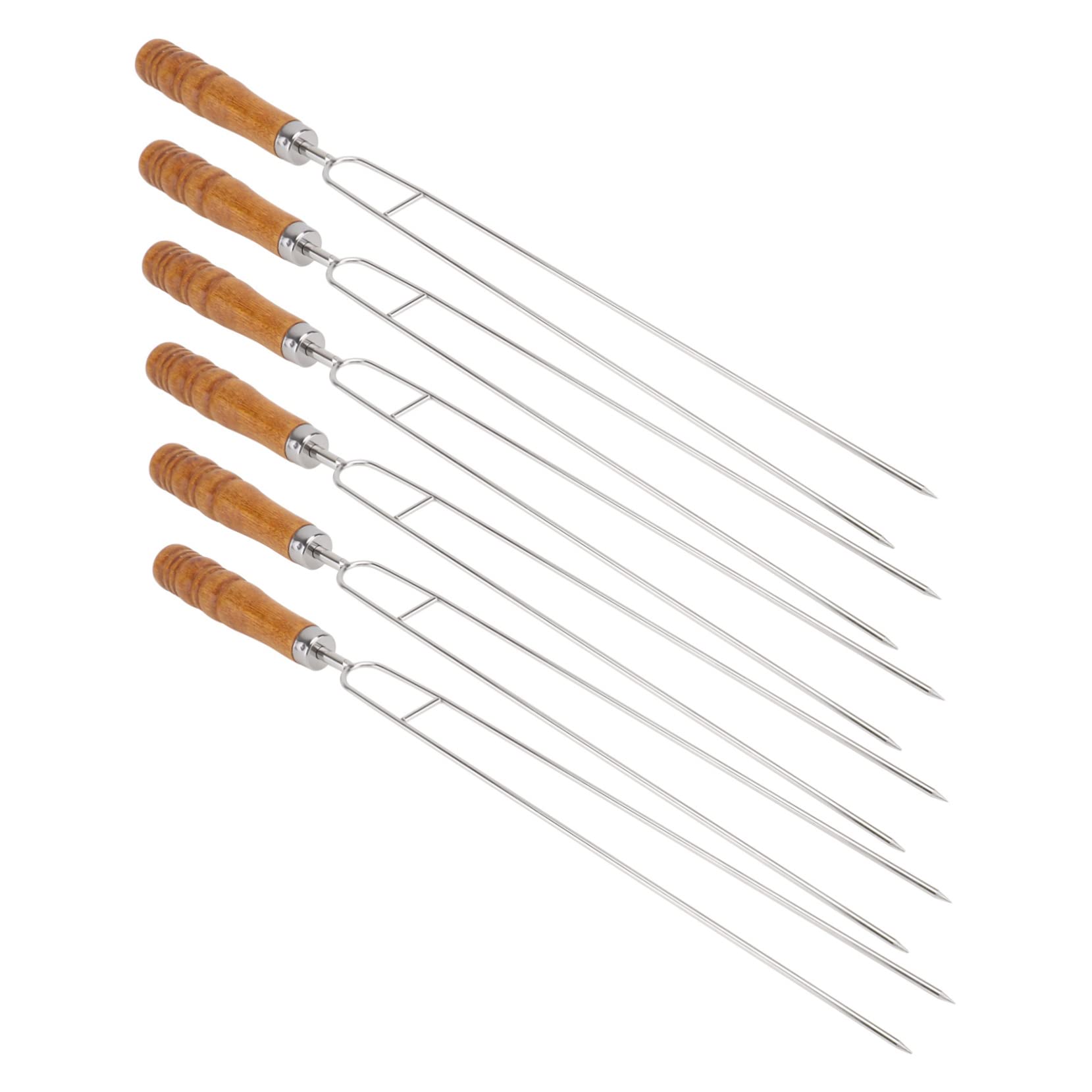 Spiedini da Barbecue a Doppia Forca 6 Pezzi in Acciaio Inox e Legno | Impugnatura in Legno, Struttura in Acciaio Inox, Uso All'aperto, per Carne e Verdure