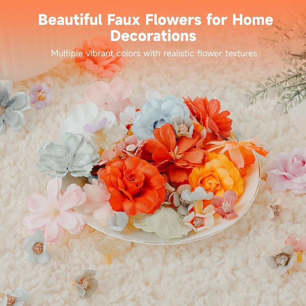 Juego de 217 piezas de flores sintéticas, mini flores artificiales de seda, margaritas de rosas falsas para manualidades, flores de rosa, flores de ciruelo, girasol, margarita, para decoración de