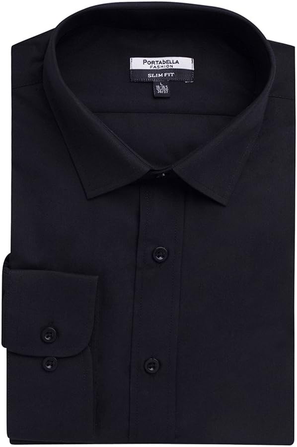 Portabella Men's Slim Fit Long Sleeve Solid Dress Shirt - More Colors