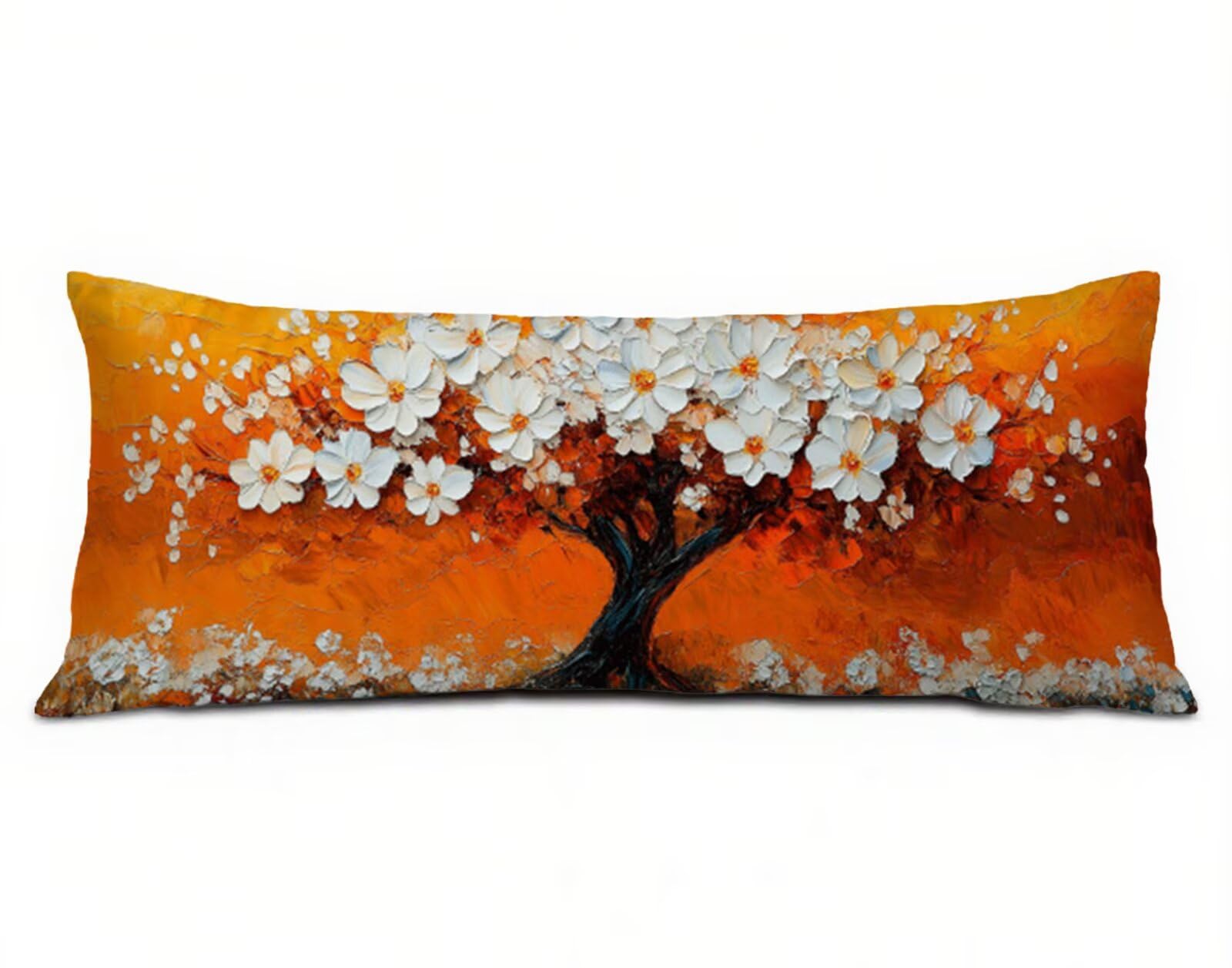 Pomarańczowe poszewki na poduszki na sofę 60 x 180 cm, aksamitna bawełniana miękka i oddychająca poszewka na poduszkę, poszewka na poduszkę do łóżka z niewidocznym zamkiem błyskawicznym drzewo