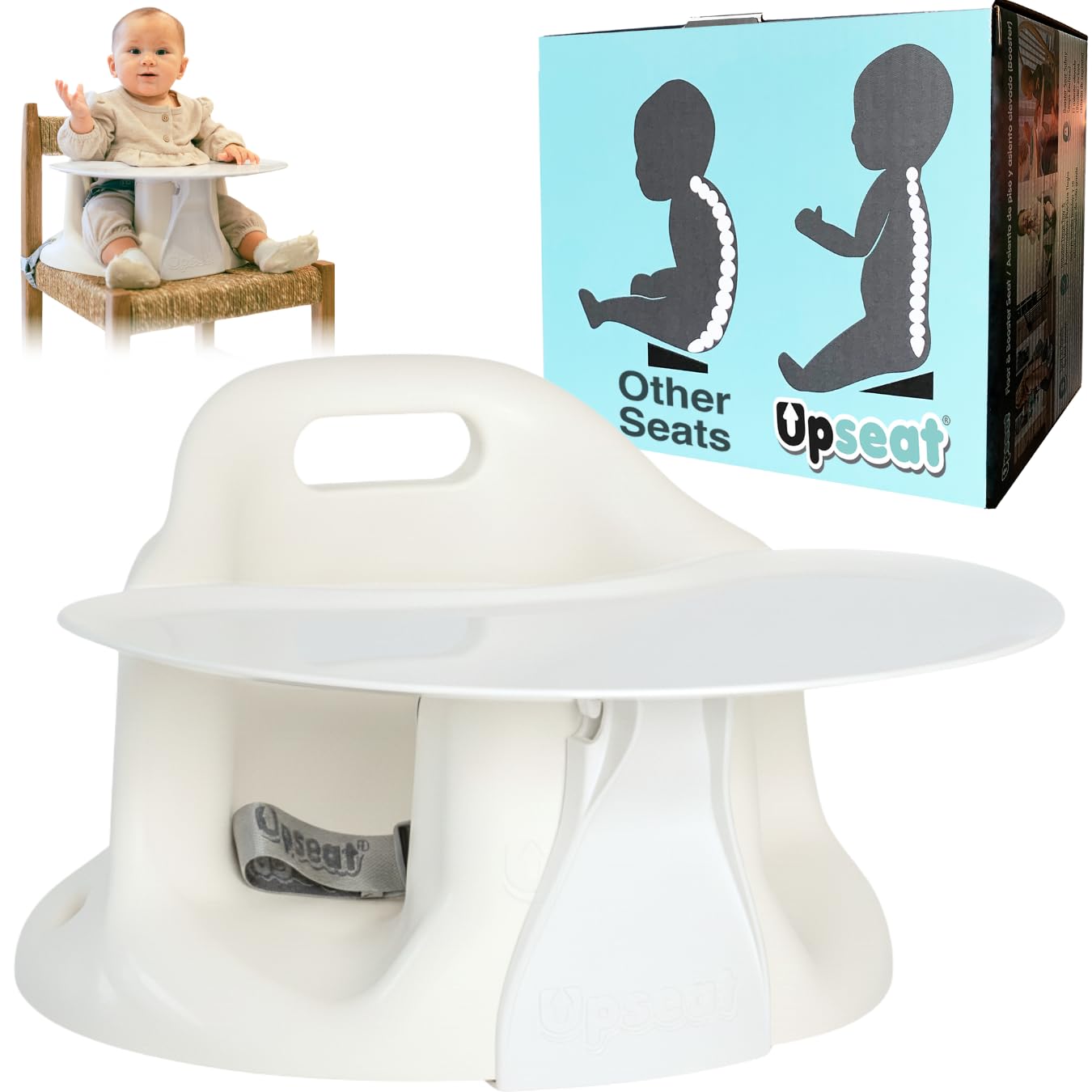 Upseat Baby Floor Seat Booster Chair for Sitting Up with Removable Tray for Meals and Playtime, Developed with Physiotherapists for Safe and Healthy Hip Development and Posture (Coconut)