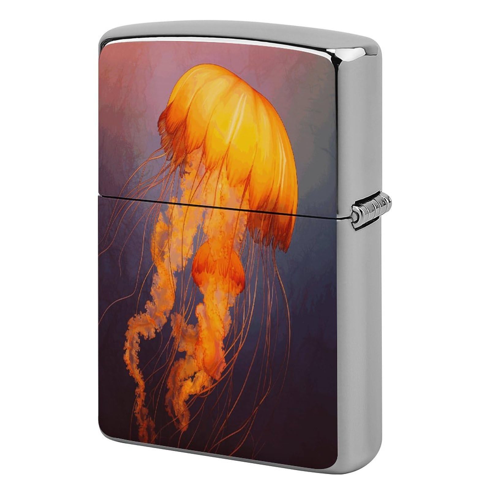 Fekiloot Style Jellyfish Orange Lighter Case Cover Metal Lighter Case