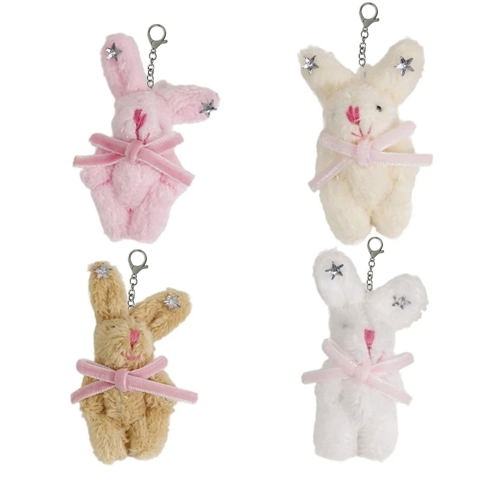 CBMZHF 4 Pcs Plush Rabbit Keychain 8cm Plush Bear with Pink Bow and Star Detail Gift for Kids
