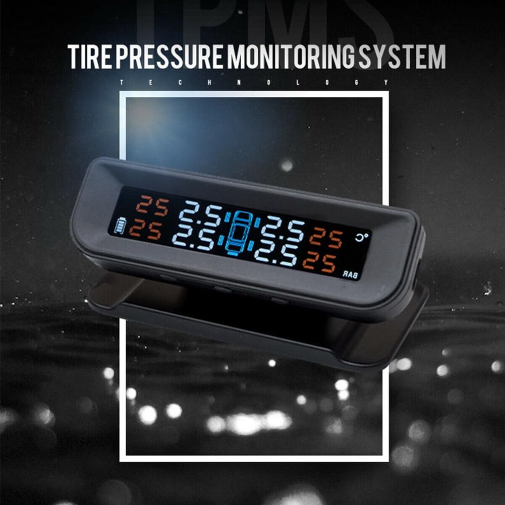 2 x solarny bezprzewodowy system kontroli ciśnienia w oponach samochodowych TPMS, wyświetlacz HD LCD, 4 zewnętrzne czujniki, ciśnienie w oponach, ostrzeżenie o temperaturze
