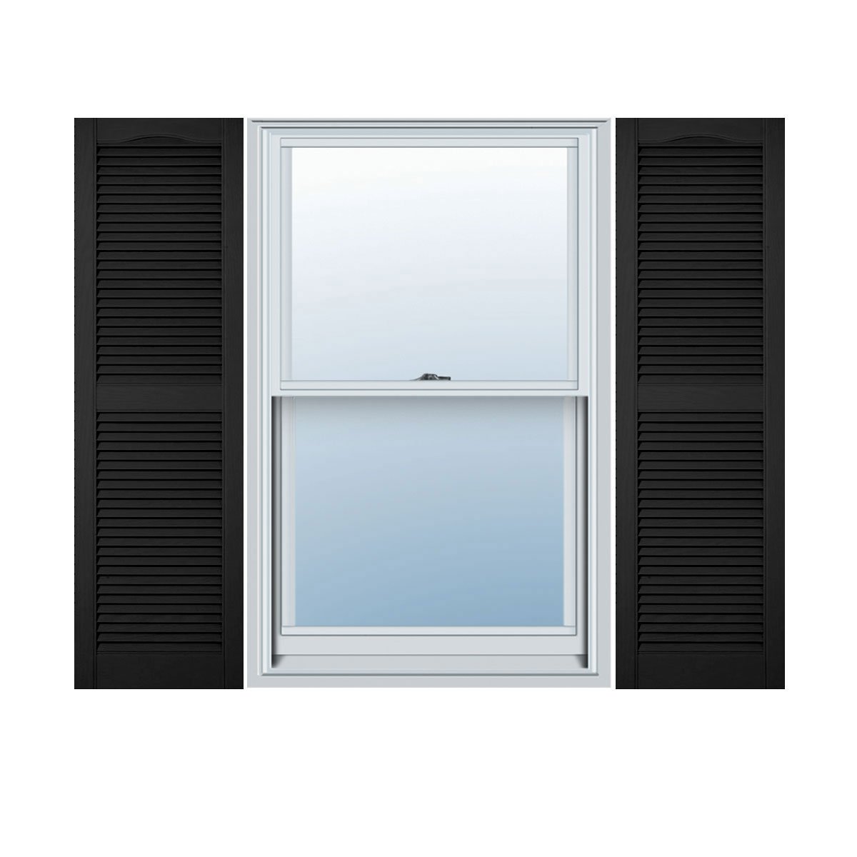mid america 00011455002 standard size cathedral top center mullion, open louver vinyl shutter, w/installation shutter-lok's & matching screws (per pair), 002, 14 1/2"w x 55"h, black