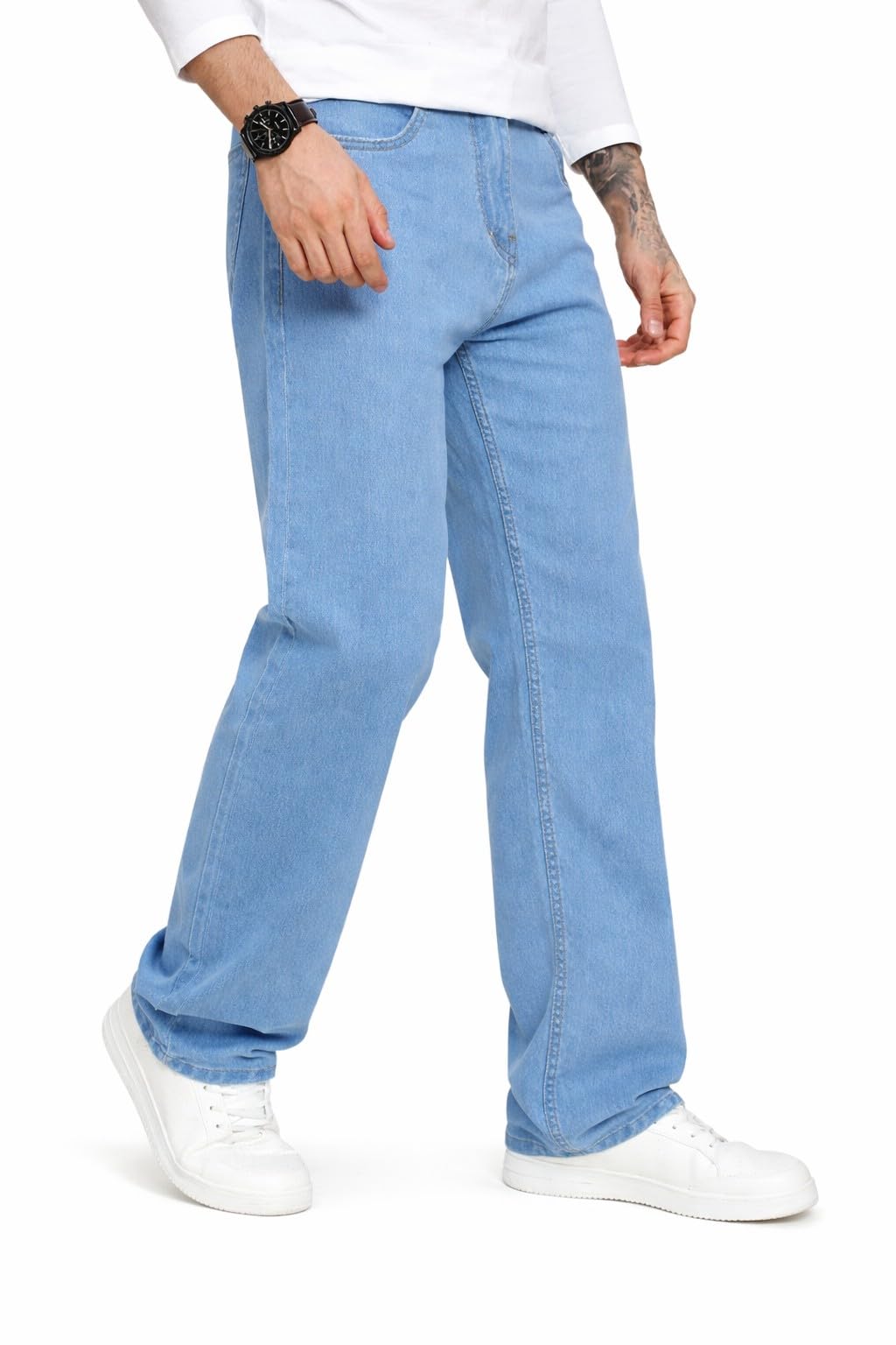 Indivane Men’s Classic Fit Light Blue Denim Jeans | Straight-Leg Loose Fit Baggy Jeans | Casual Everyday Wear-image-36