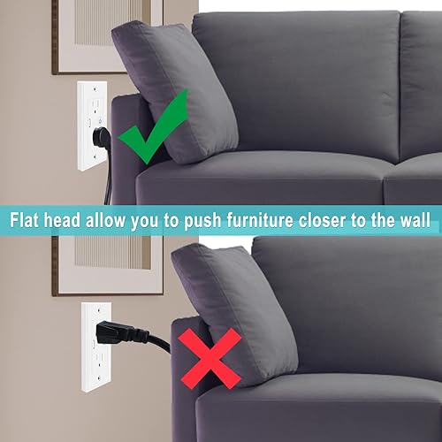 Miniatura 3 de Paquete de 2 Divisor de cable de extensión de alimentación de 1.5 pies, 1 a 3 vías, divisor de alimentación de 3 tomas de corriente de 18 pulgadas,