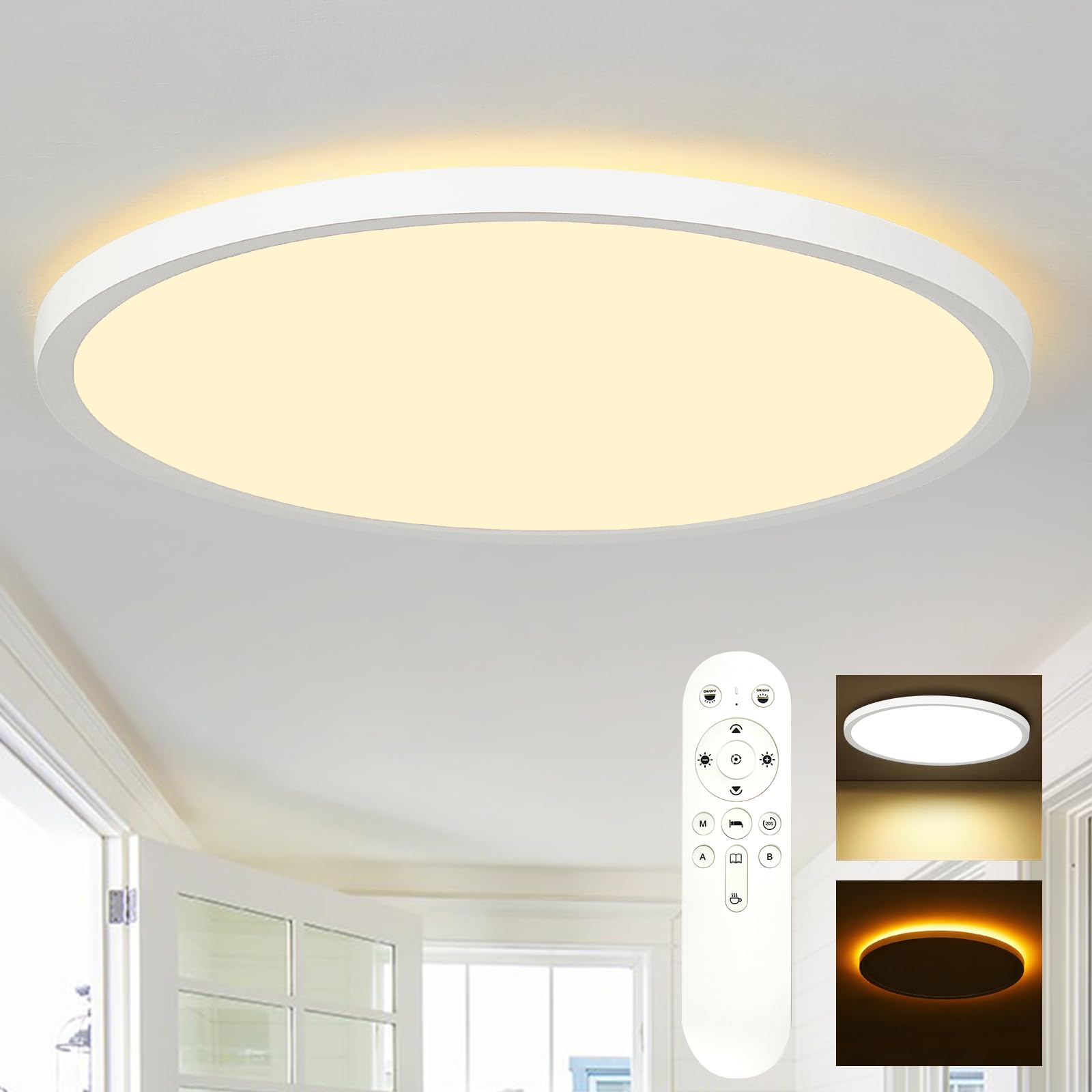 FORCOSO LED Ceiling Light with 2000K Night Light, 2700K/4000K/6500K 3 Color Temperature, 32W Modern Round Flush Ceiling Lamp with Remote for Bedroom Living Room Kitchen Office 400 * 25mm
