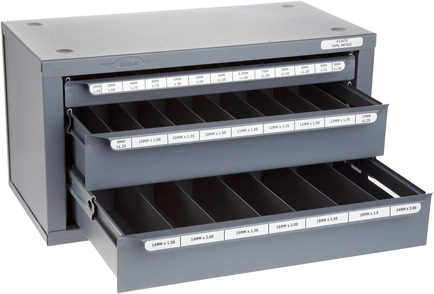 13575 Three-Drawer Tap Dispenser Cabinet for Metric Sizes 3 mm to 24 mm