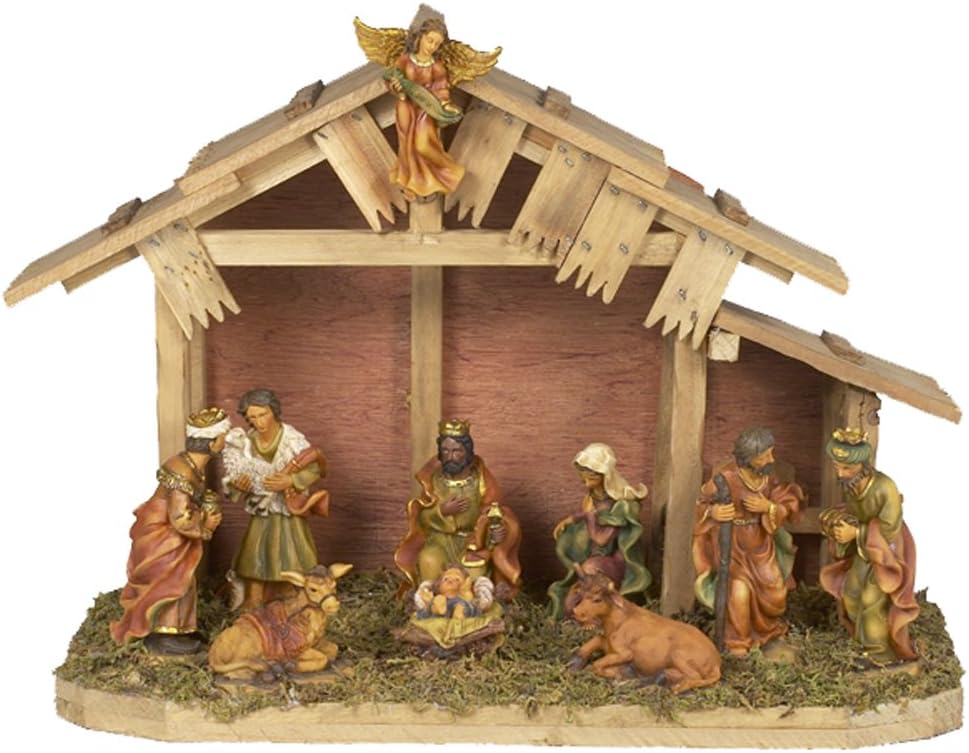 Kurt Adler 11Piece Poly Nativity Set with Wooden Stable