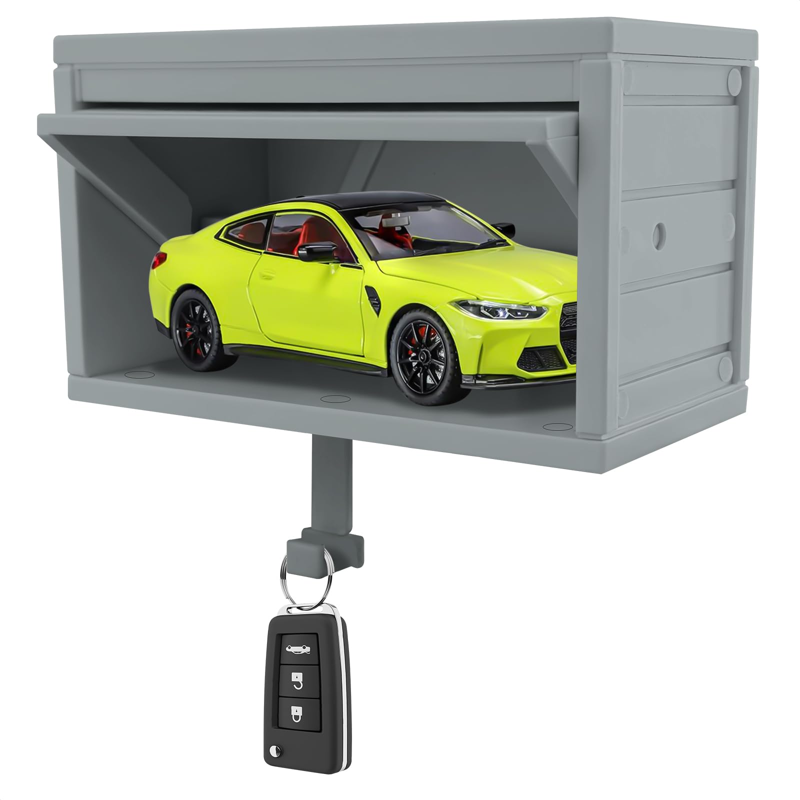 RKCUOY Car Garage Key Holder with Opening Door, Key Holder for Wall, Lock Opener Organizer Wall Mount, Small Toy Car Garage with Opening Door, Easy Installation Keys Rack for Entryway - Light Grey