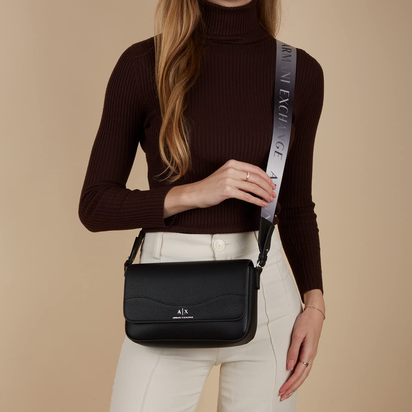 Armani Exchange - Wave, Essential, Silver Print Logo, Crossbody Donna