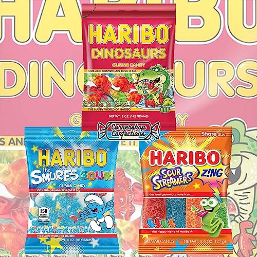 Haribo Gummy Candy Monster Variety Gift Pack - 18 Different Flavors - Over 5 Pounds - Watermelon, Berries, Peaches, Sour Streamers, Dinosaurs, Funtastic, Sour Sghetti, Frogs, And More In Gift Box #TOP6