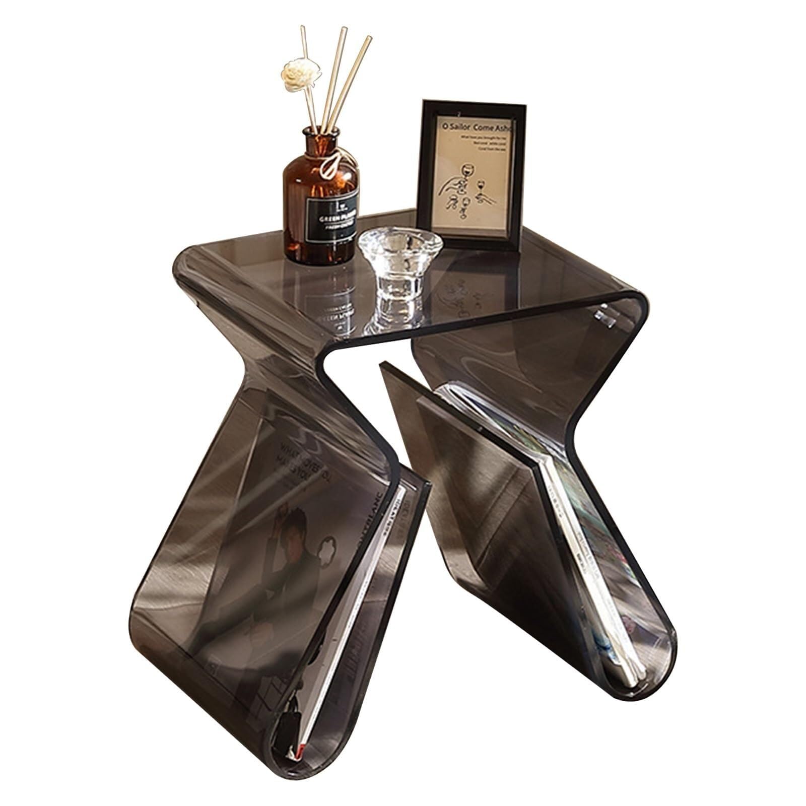 Petite table d'appoint transparente grise idéale en bout de canapé de salon