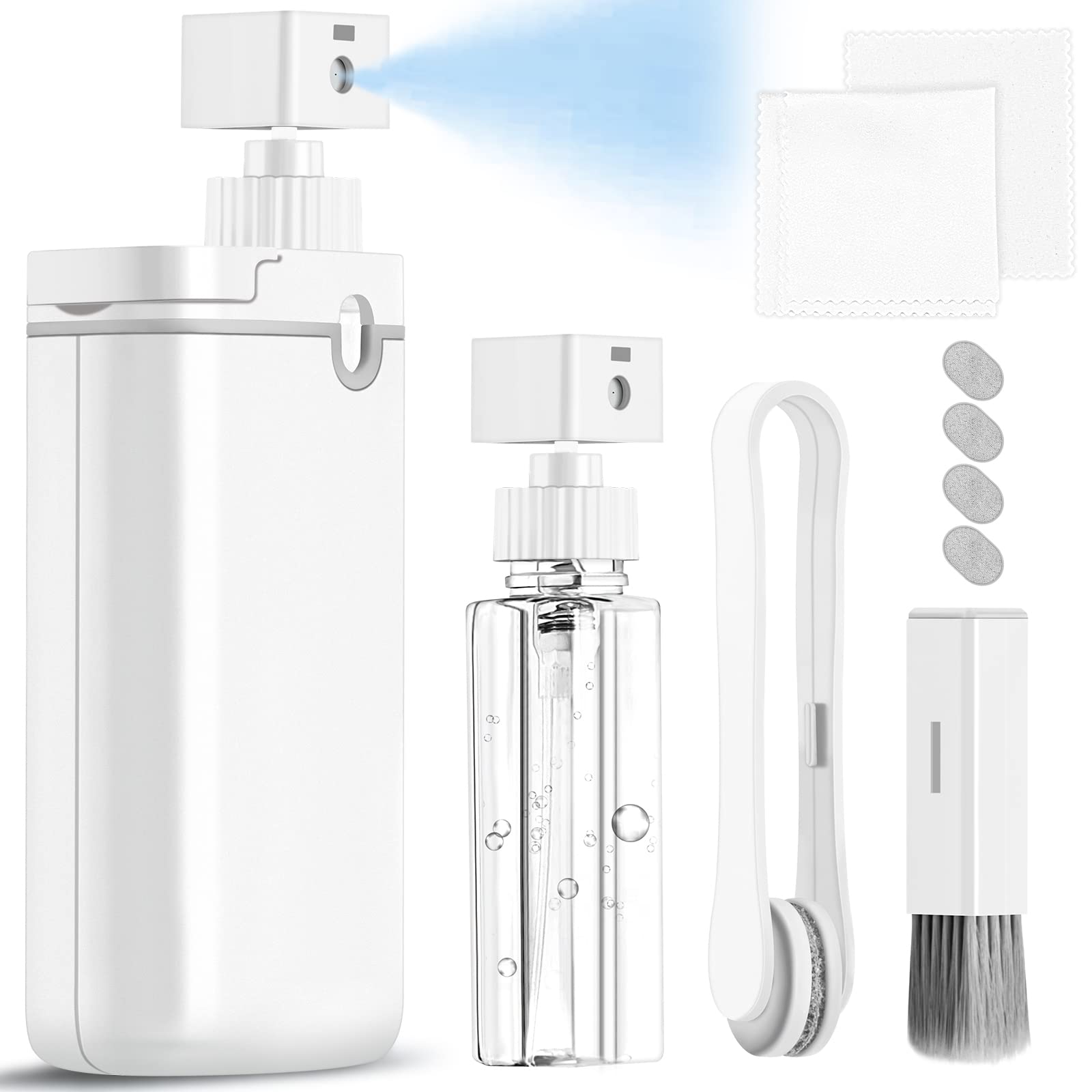 Limpiador de Lentes de anteojos,Kit de reparación de anteojos con toallitas de Limpieza de Microfibra y Spray Limpiador de Lentes antivaho para anteojos,Cepillo Limpio para anteojos de Sol,Blanco