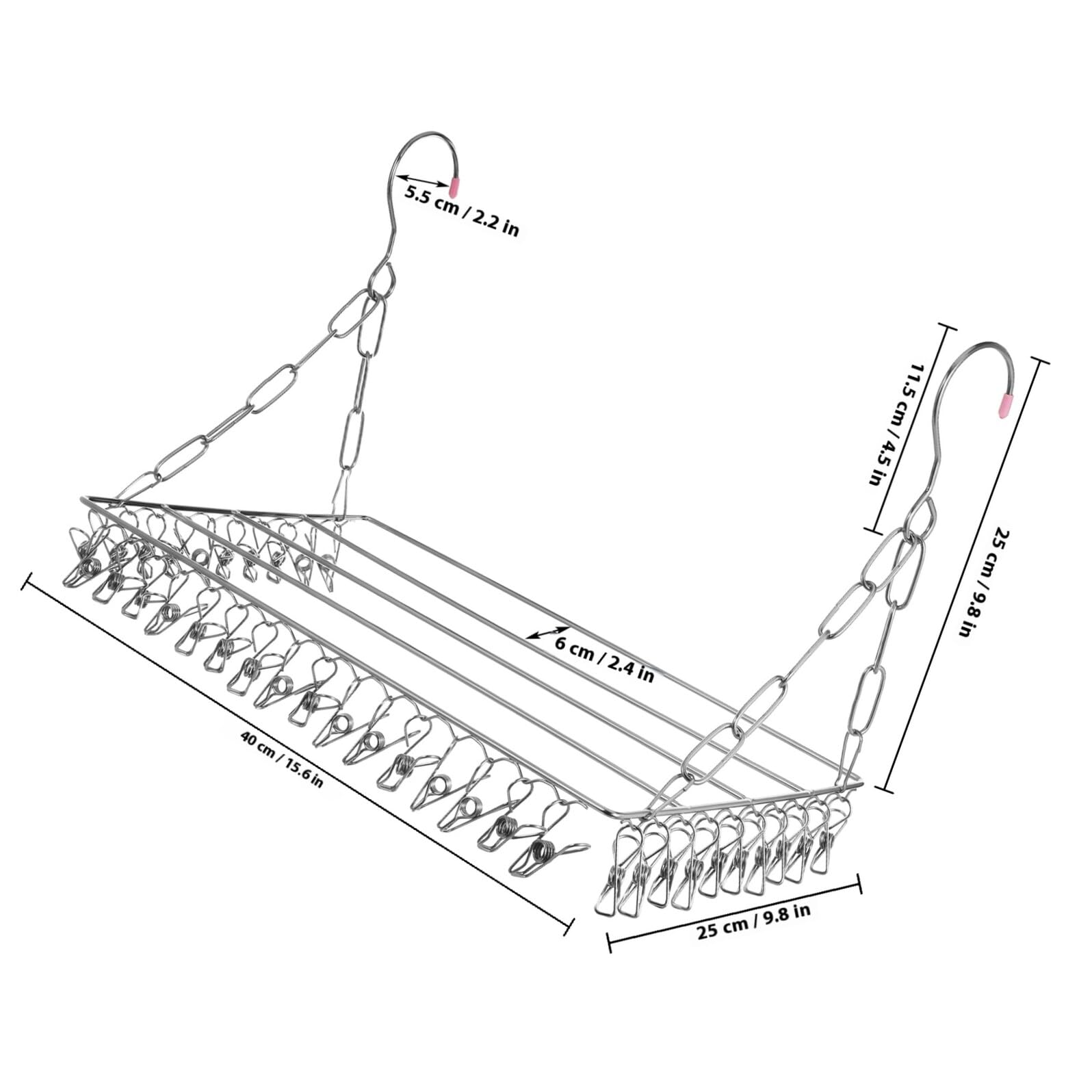Stendibiancheria per Calze in Acciaio Resistente con Clip Antivento Appendino Salvaspazio Pieghevole per Calze Cappelli Sciarpe e Abbigliamento Installazione Facile Senza Attrezzi