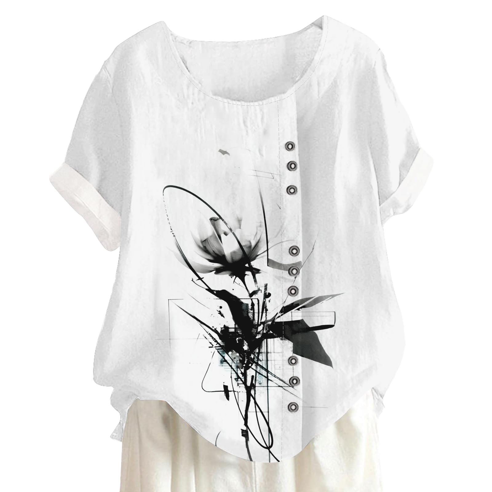 Womens Flower Graphic Shirt Summer Beach Blouse Fashion Casual Short Sleeve Crewneck Tops Comfy Loose Pullover