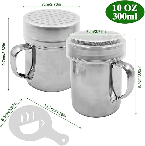 Miniatura 2 de SENHAI - Mezclador de azúcar en polvo con asa, 2 unidades de acero inoxidable para azúcar, pimienta, canela, harina en polvo con moldes de