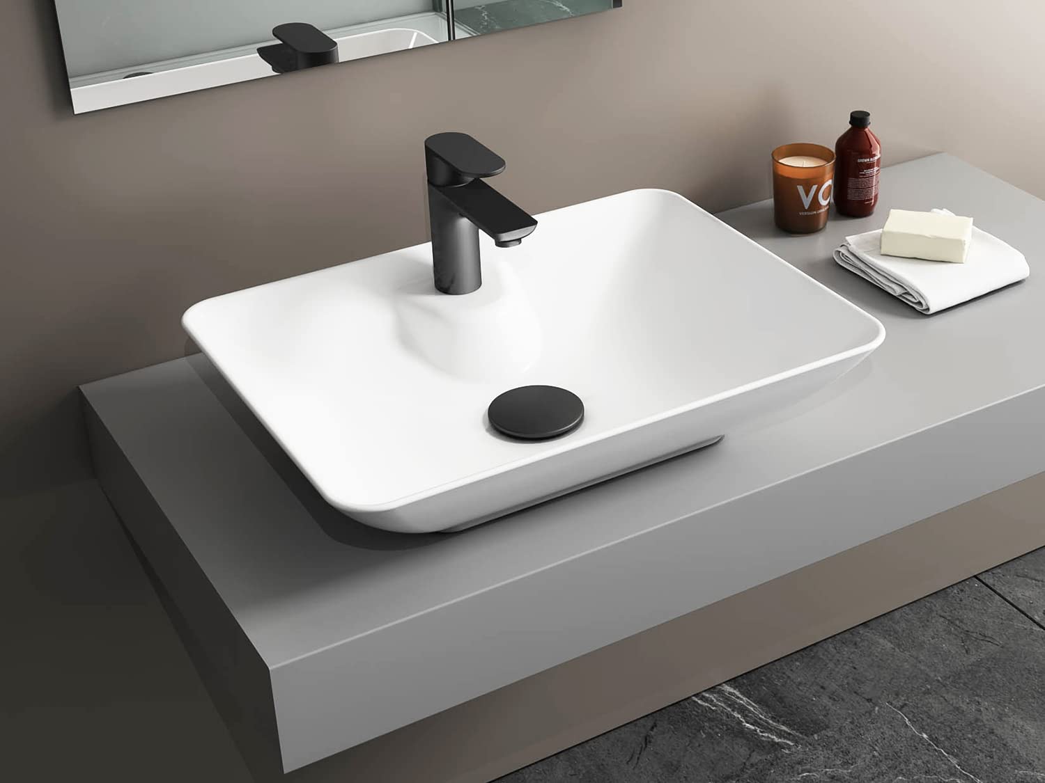 Aqua Bagno Lavabo design autonome, lavabo à poser | Lavabo en céramique, lavabo sans trop-plein | 53 cm