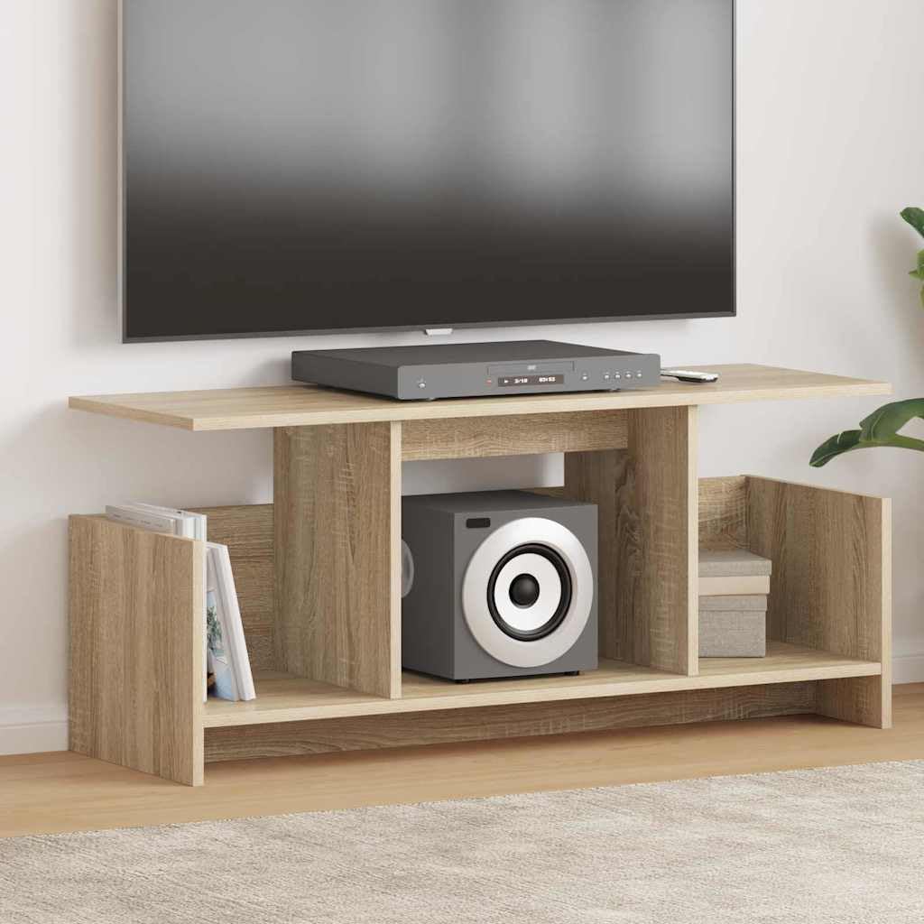 Mobile per TV in rovere Sonoma, 102 x 35 x 45 cm, con vano portaoggetti, mobile basso e ripiano multimediale, per soggiorno, home theater, mobiletto con ripiano e gestione dei cavi