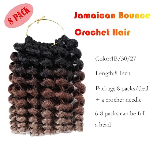 Miniatura 2 de Cabello rizado tipo varita de ganchillo de 8 pulgadas, cabello de ganchillo jamaicano para mujer, extensiones de cabello rizado con ganchillo