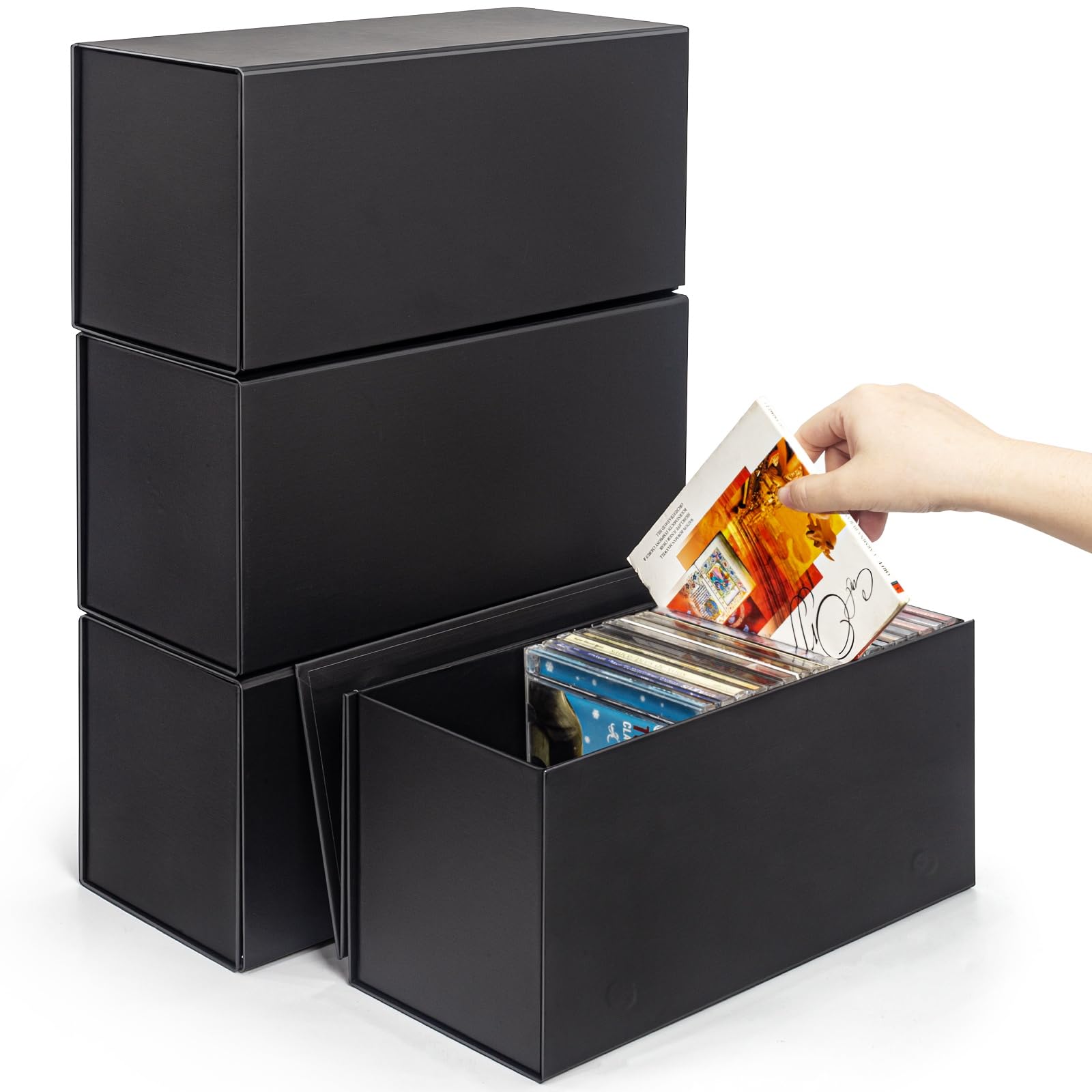 tutata 4 PCS CD Storage Boxes- Durable 5.2 x 5.75 x 12.4 Inch Disc