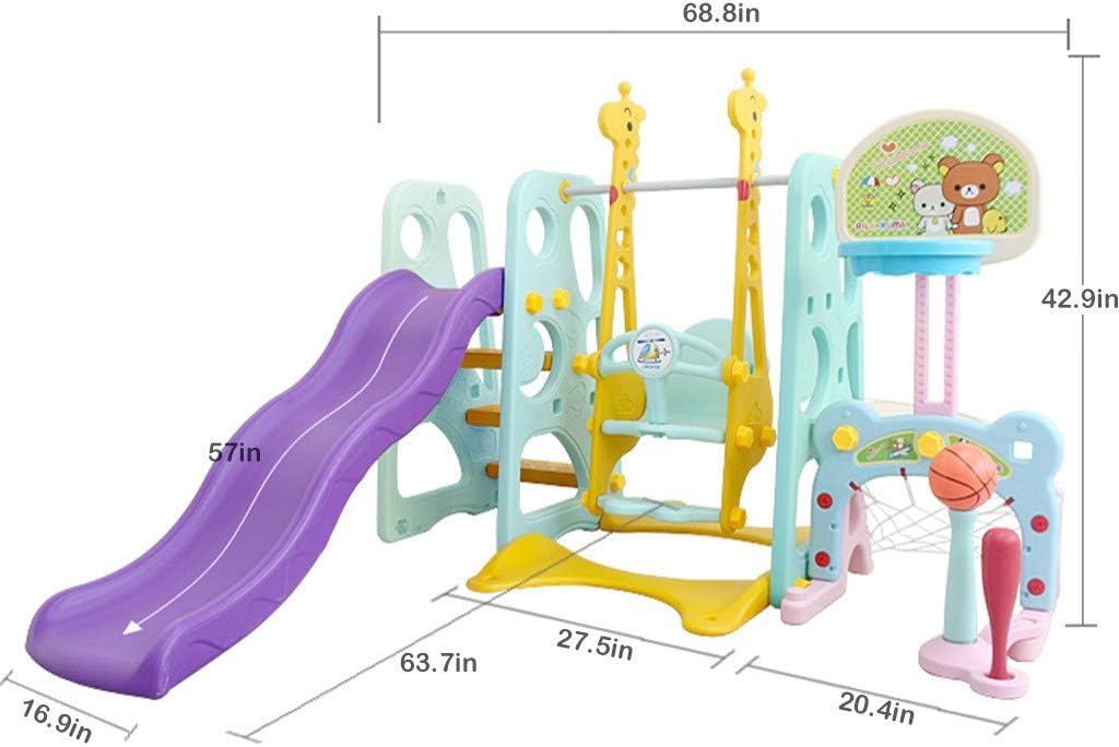 Gеt Sресіаl Prісе Toddler Climber and Swing Set, 6 in 1 Kids Indoor & Outdoor Slide Swing Playset W/Basketball Hoop, Football Gate, Baseball Bat, Easy Climb Stairs for Infant Playground Games (from US, Multicolour-2)