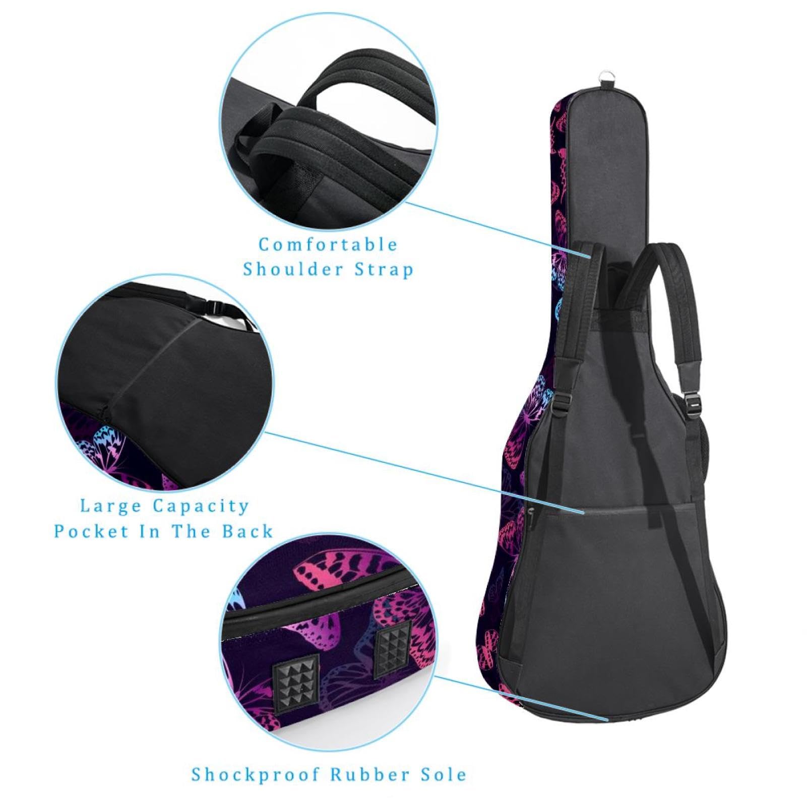 Torba na gitarę akustyczną wodoodporny plecak na gitarę grubo miękki wyściełany motyl klasyczna obudowa na gitarę, wielobarwny, 42.9x16.9x4.7 in, Organizer do torby