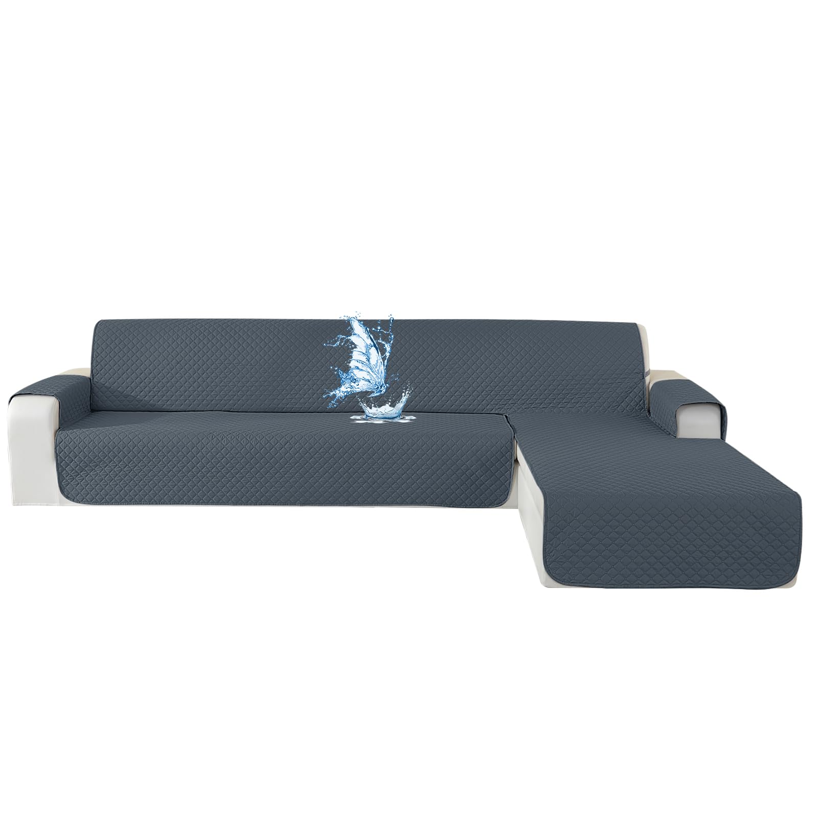 Wasserdicht Sofabezug L Form 2 Sitzer, Couch Überzug L Form Mit Armlehne rutschfest, Ecksofa Bezug Rechts/Links Universal Für Hund Katze, Graublau