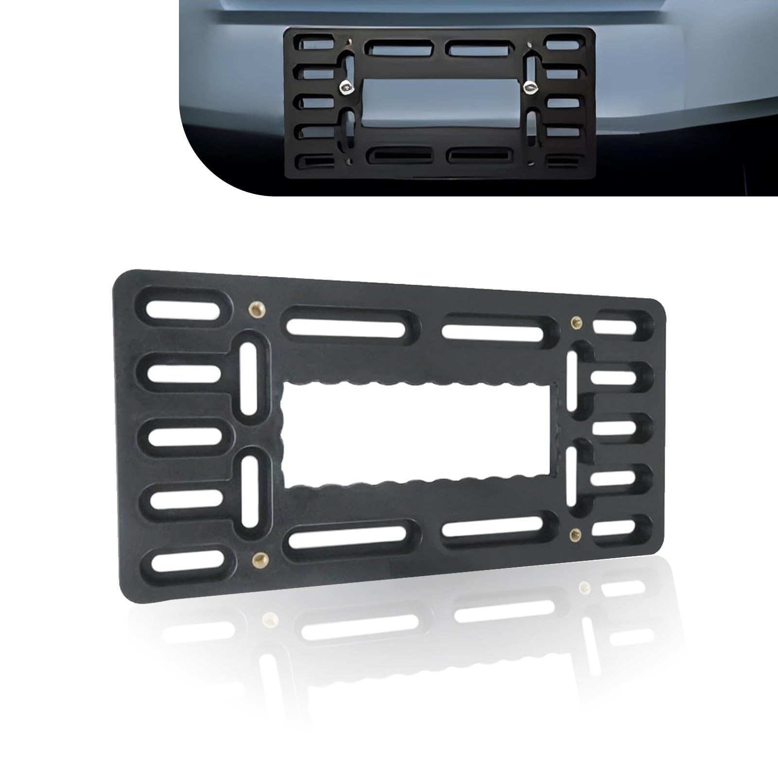 1 PC Car License Plate Frame, 12.08" x 6.02" Waterproof Rust-Proof Matte US License Plate Frame Bumper, Auto Tag Frame Adapter Mounting Accessory, Compatible with Most Car Models (Black)