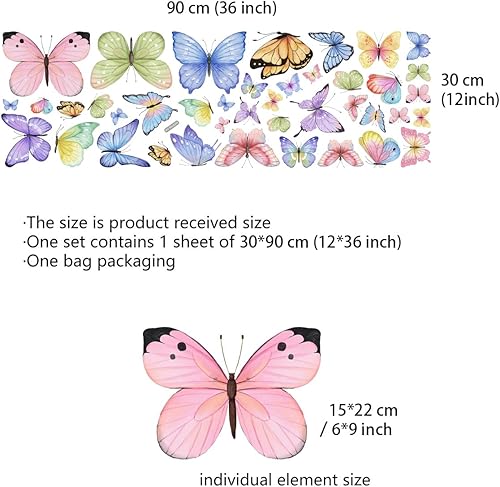 Miniatura 4 de Runtoo Calcomanías de pared de mariposa para dormitorio de niñas, color rosa, morado, azul, mariposas, calcomanías de pared para niños grandes,