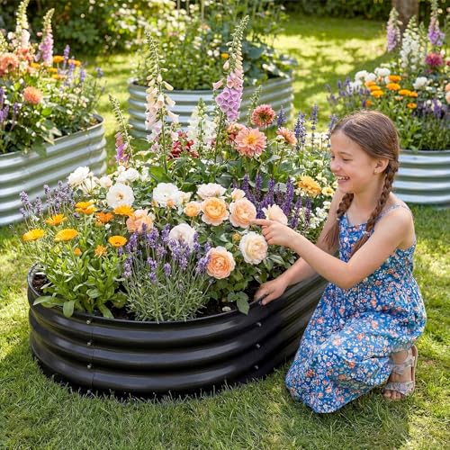 Image of Land Guard Galvanized Raised Garden Bed Kit, Galvanized Planter Raised Garden Boxes Outdoor, Oval Large Metal Raised Garden Beds for Vegetables(Grey)4x2x1ft(1pcs)