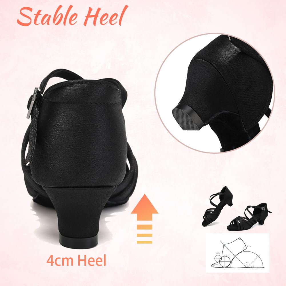 Chaussures de Danse Fille Latine Salsa Tango Professionnel Pratique Chaussure de Danse 4cm Talon