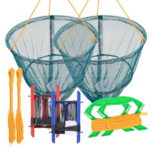 Redes de trampa de cangrejos portátiles con bolsa de cebo, cuerda y asa, para atrapar cangrejos, peces, camarones, cangrejos de río y langostas (A: 30 cm, 2 unidades)