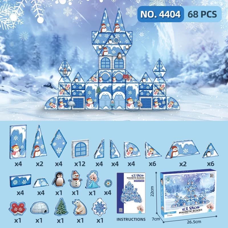 Image of Happy Hues Light Magnetic Tiles- Building Blocks for Kids 3D STEAM Educational Toys, Magnetic Marble Run /Toys for Kids Age 3 +Year Old Boys Girls Creative Gift (Snowy)