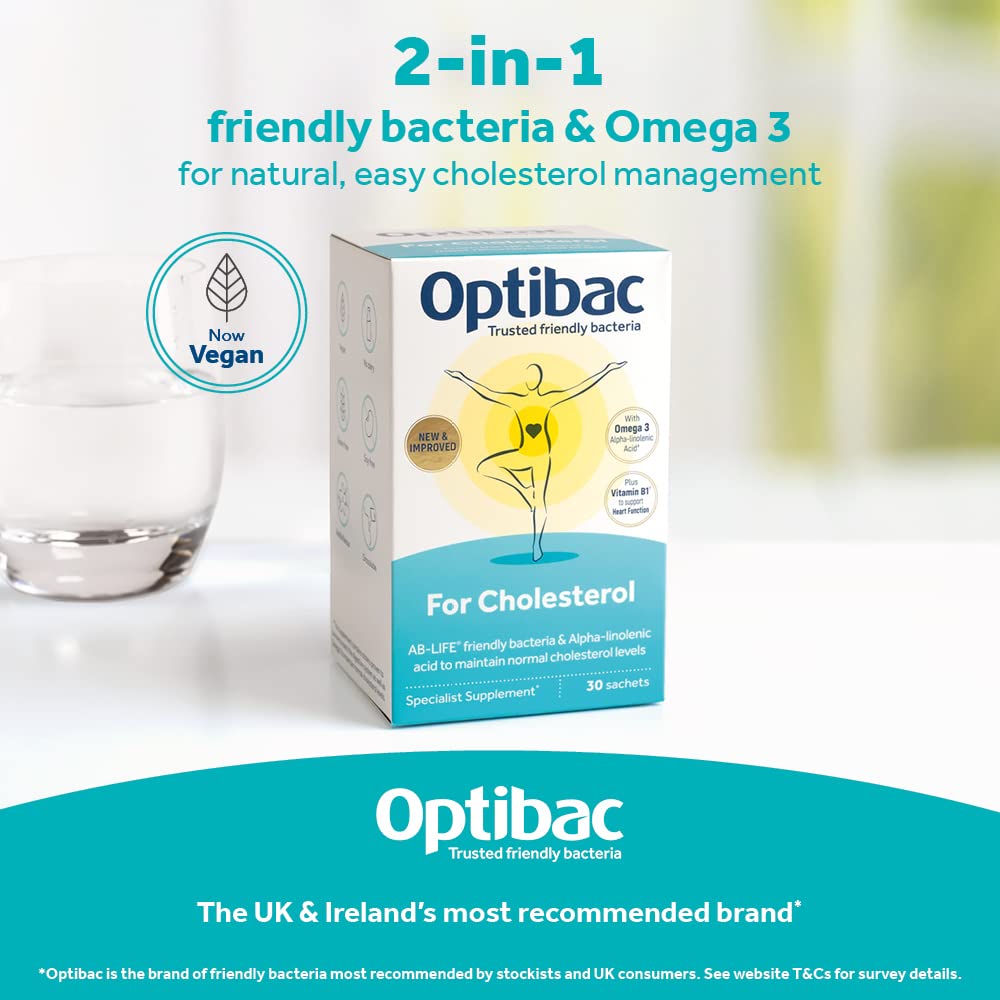 Buy Optibac Probiotics for Cholesterol Vegan Supplement with Omega 3 & Vitamin B1 to Support