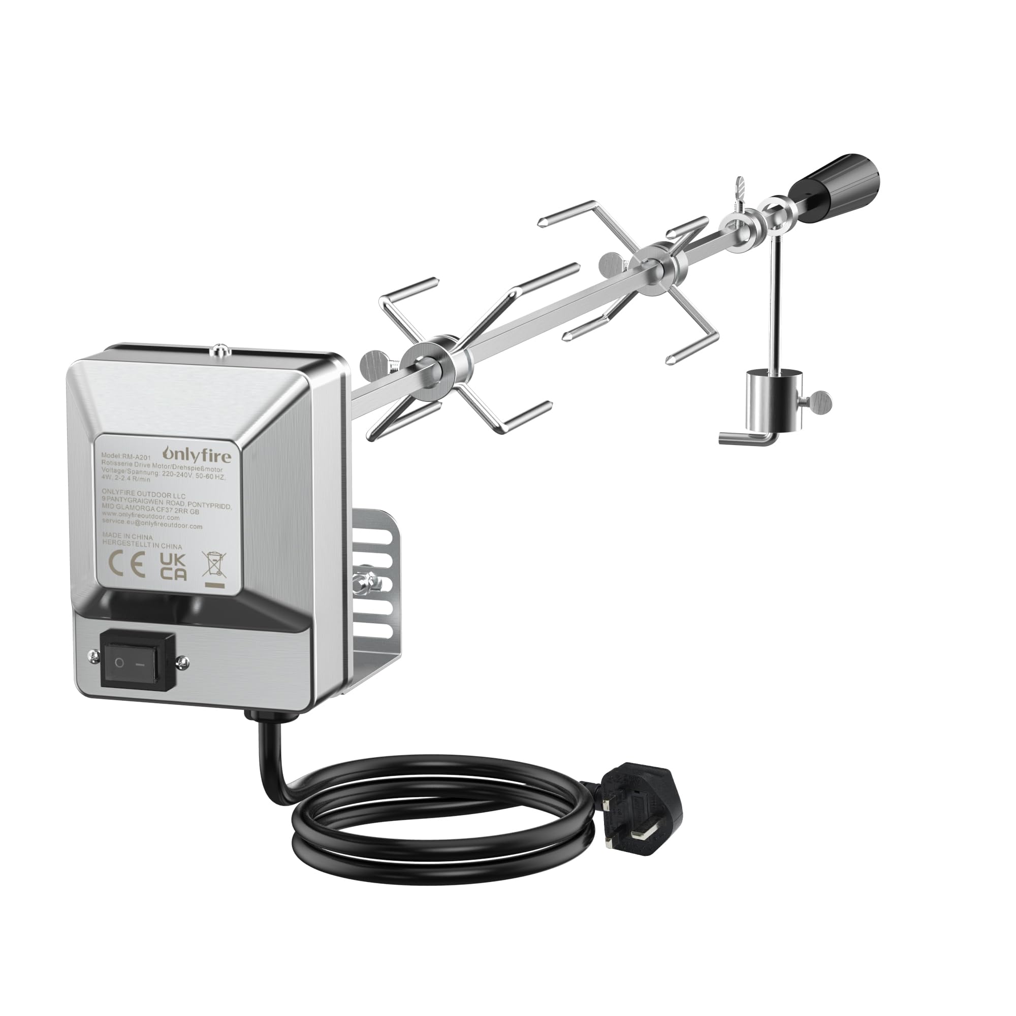 onlyfire BRK-6031 Universal BBQ Rotisserie Kit Chromed Roast Spit Set for Most Gas Barbecue Grills, with Stainless Steel Electric Motor (90cm long)