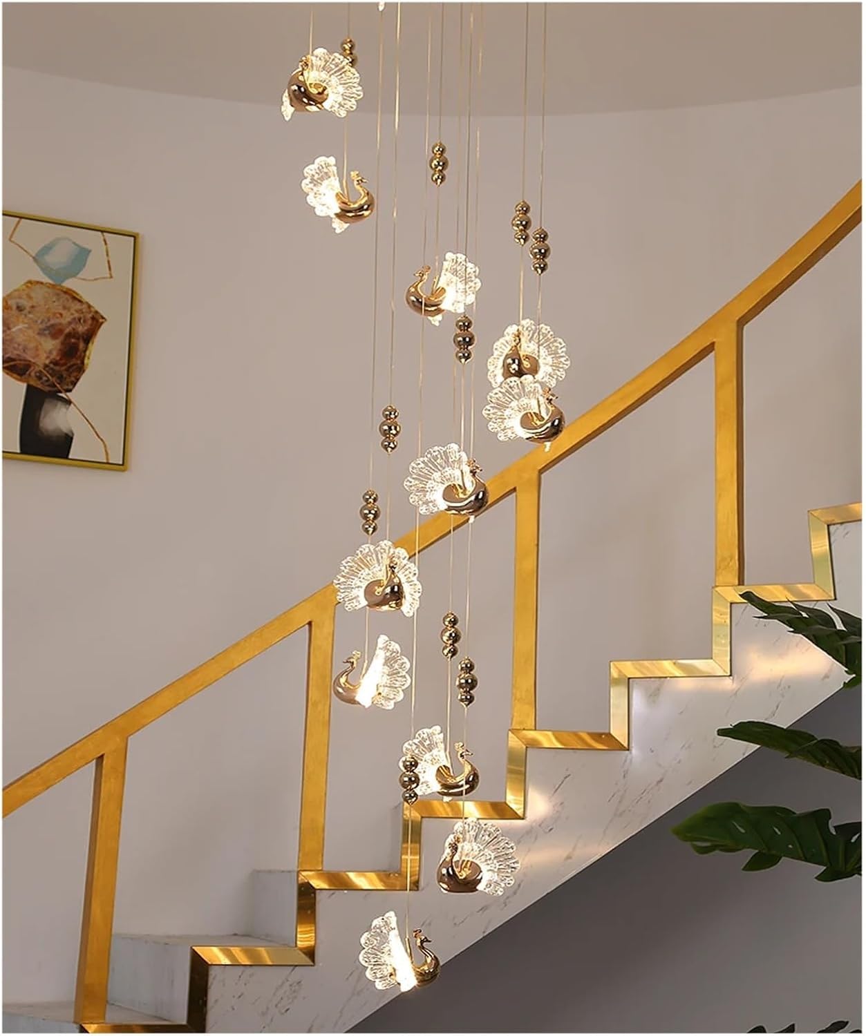 Grand lustre LED en spirale pour escalier et grand hall 12 à 30 têtes