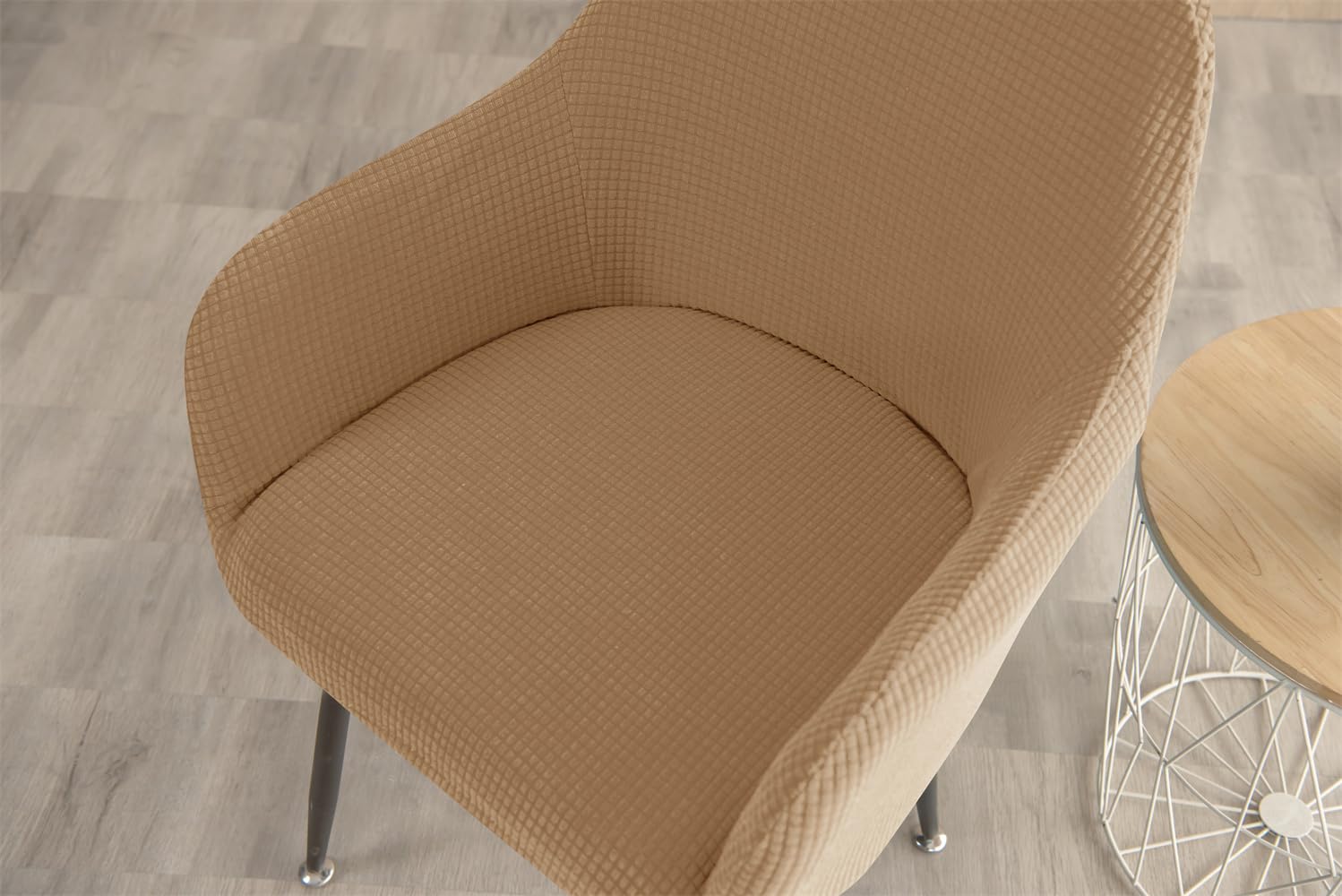 Highdi Stretch Stuhlhussen mit Armlehne aus Jacquard Wasserdichter Stuhlbezug Hussen für Esszimmerstühle Sesselbezug Waschbar Universal für Esszimmer Hotel Bankett Deko (6er Set,Khaki)