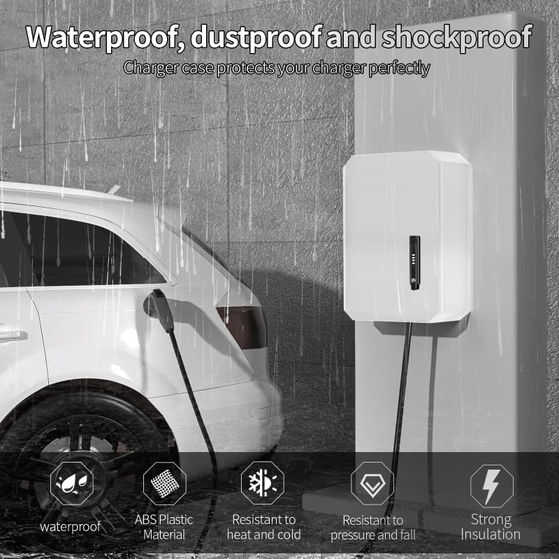 wall-mounted 1.2mm cold rolled steel electric vehicle charging protection box for tesla, waterproof indoor/outdoor enclosure with lock | seamless one-piece design (white)