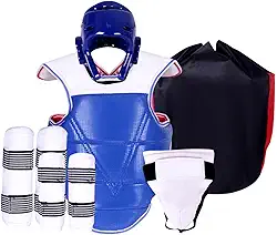 menolana Conjunto de equipamentos de proteção para taekwondo 5 peças, protetor de virilha acolchoado, equipamento de sparring de karatê espesso, proteção total